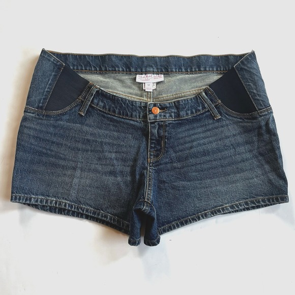 Ingrid and‎ Isabel Maternity Denim Jean Shorts Womens 12 L Midi Blue Under Belly - Picture 1 of 7